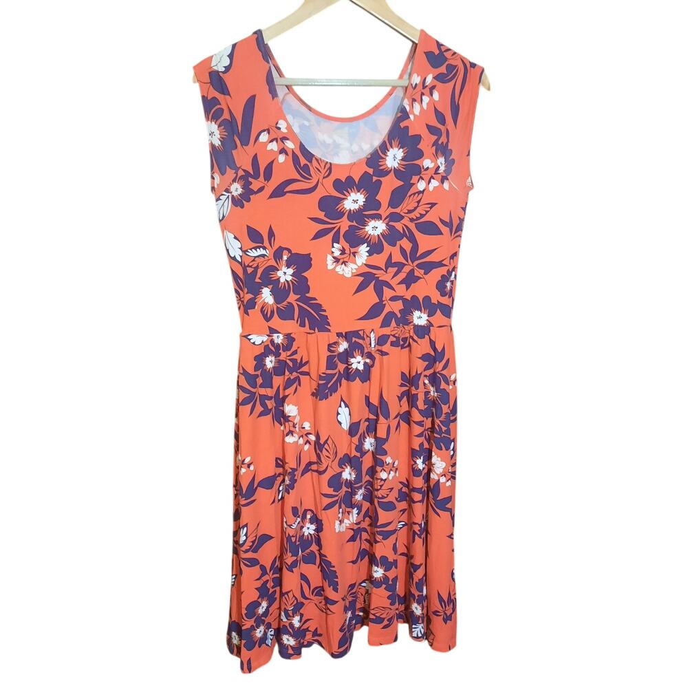 Garnet Hill Womens Floral Print Scoop Neck Gathered Waist Sleeveless Dress S/M